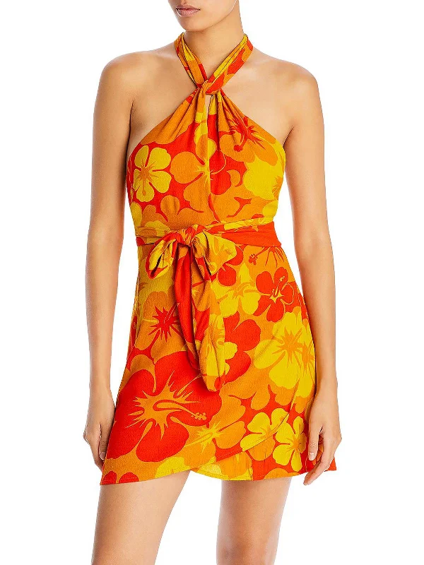 Womens Floral Halter Mini Dress