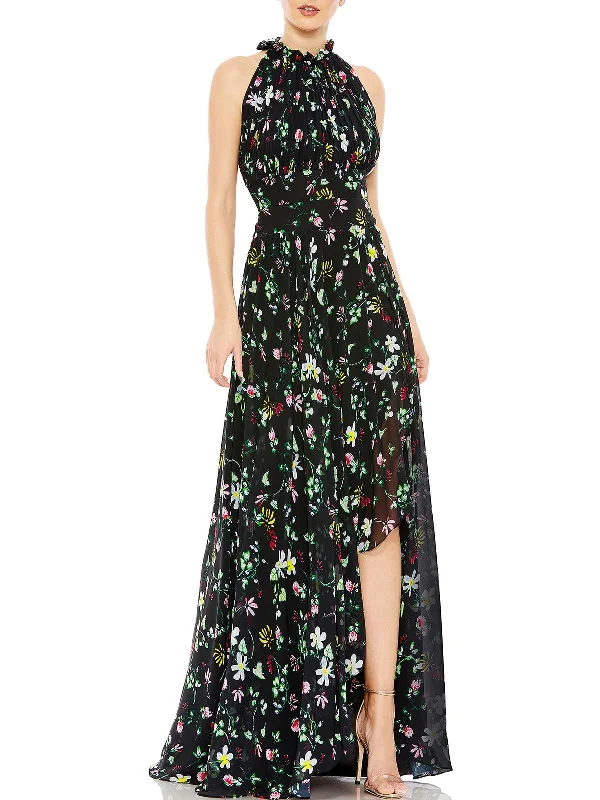 Womens Floral Print Maxi Evening Dress