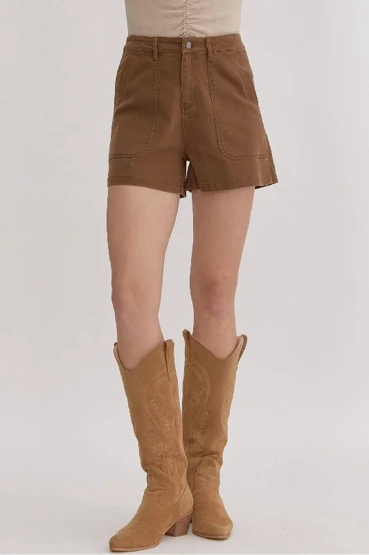 High Waisted Denim Shorts In Brown