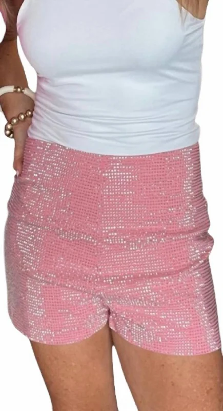 Rhinestone Stud Shorts In Pink