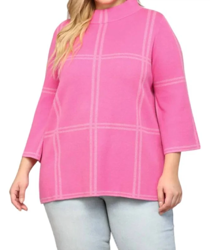 Checker Sweater - Plus In Hot Pink/grey