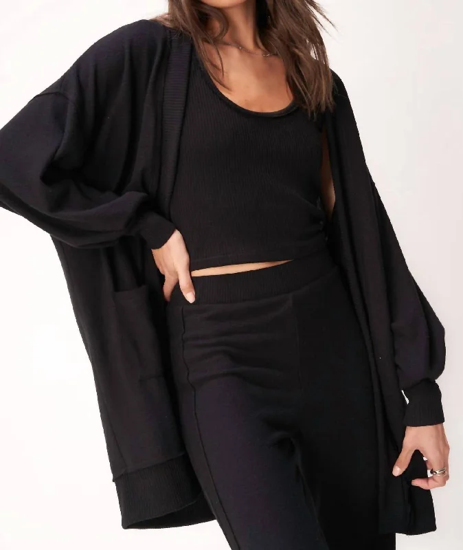 Just Relax Cozy Seamed Cardigan In Black