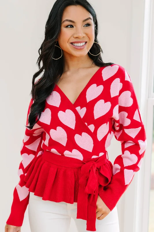 Looking To You Red Heart Print Sweater