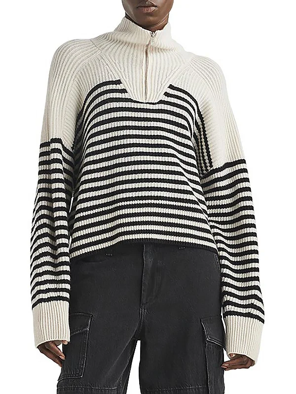 Pierce Womens Cashmere Striped Pullover Sweater