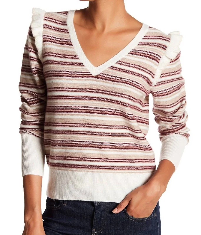 Porcelain Striped Wool Sweater In Red/white/beige