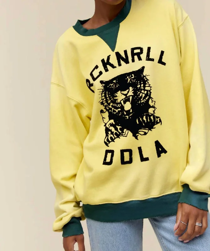 Rock And Roll Tiger Crew Top In Yellow