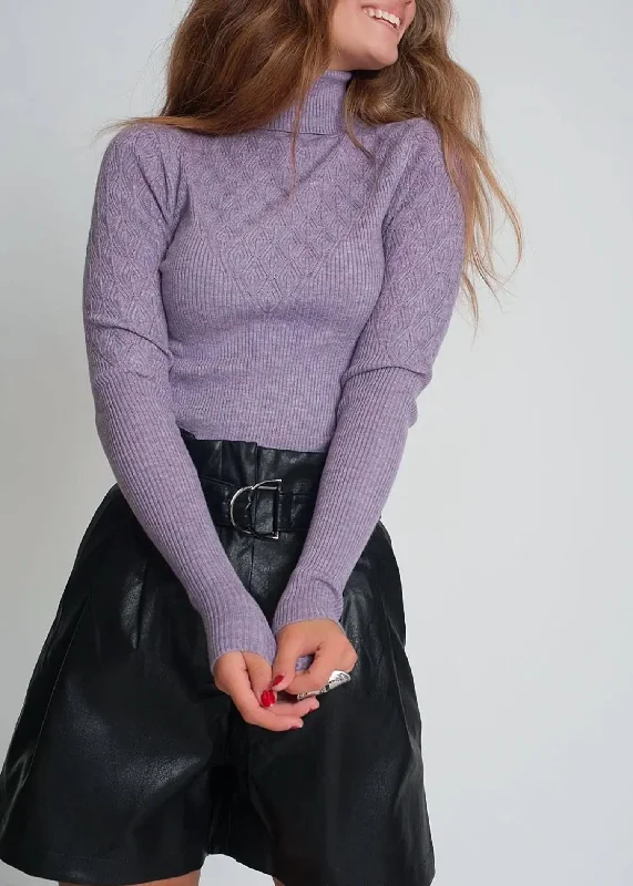 Stretch-Knit Turtleneck Sweater In Purple