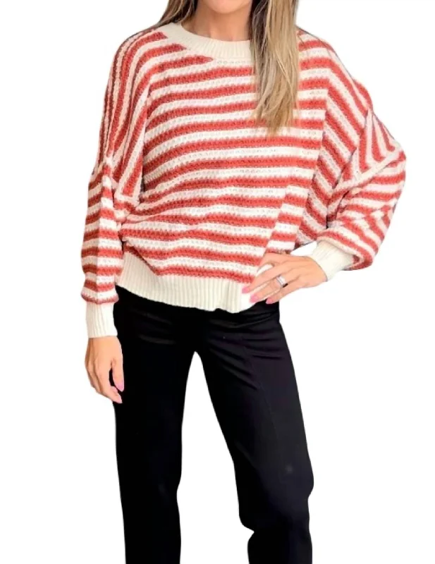 Striped Crochet Sweater In Rust