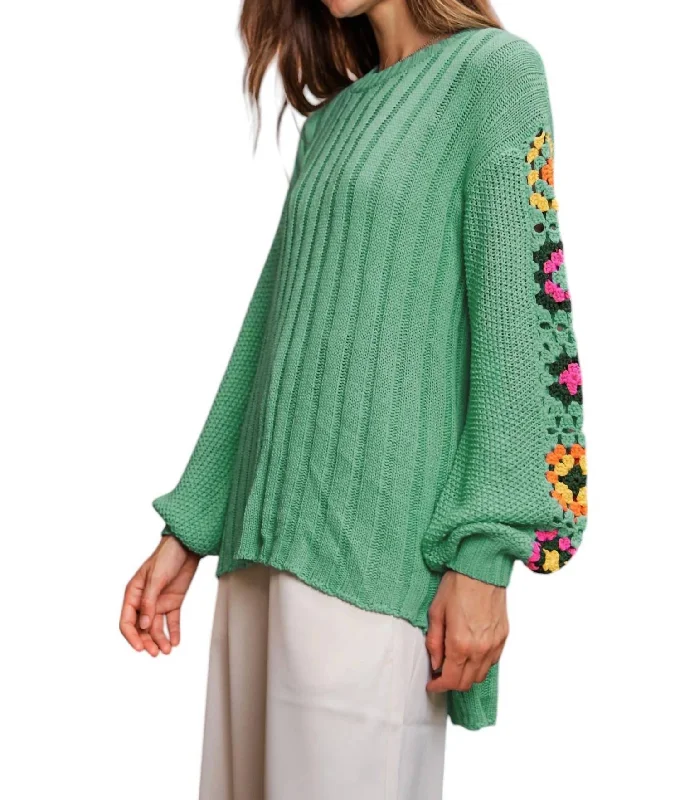 Sweater With Crochet Arms In Mint Green