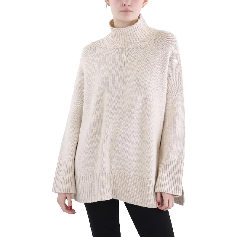 Trapeze Womens Ribbed Trim Three Quarter Sleeve Mock Turtleneck Sweater