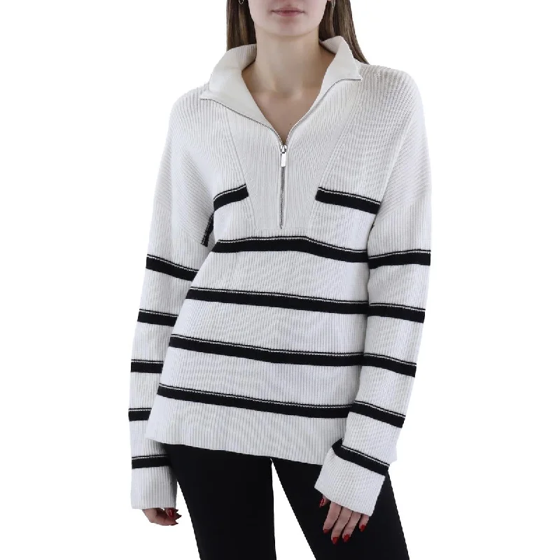 Womens Ribbed Knit 1/2 Zip Pullover Sweater