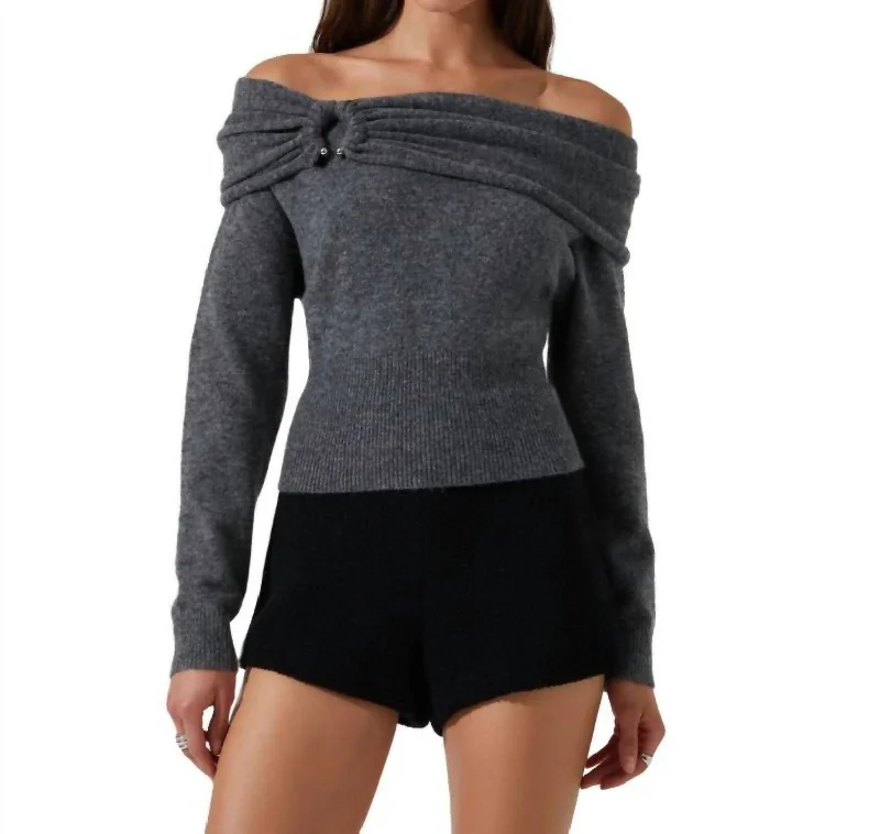 Wylie Off Shoulder Sweater In Charcoal